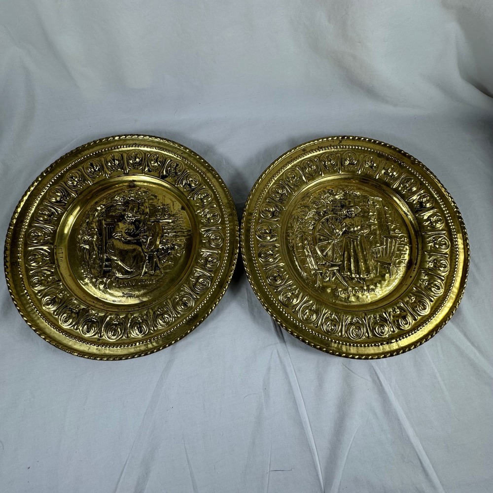 Vintage‎ Pair of Embossed Brass Wall Plates Made in England Peerage Jenny Jones